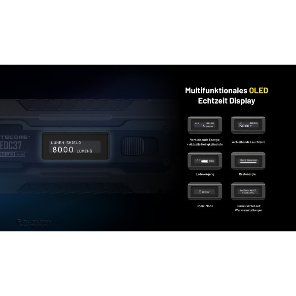 NiteCore EDC37  Taschenlampe - Schwarz (8'000 Lumen)