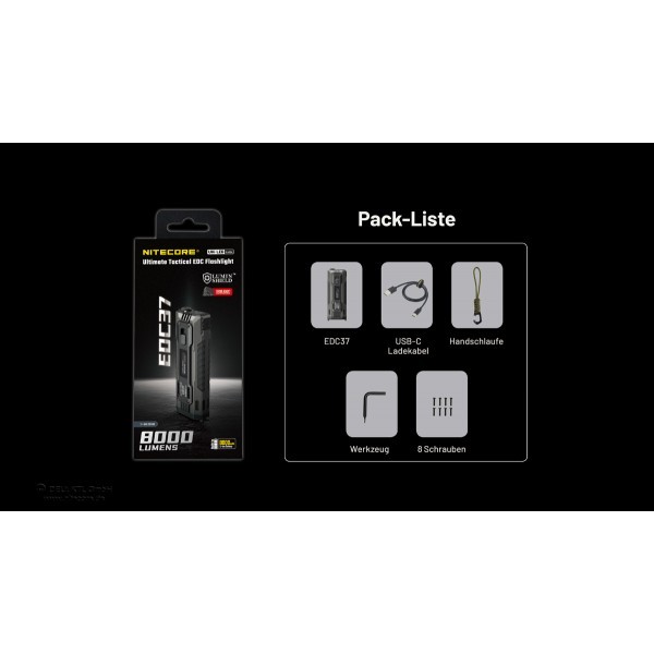 NiteCore EDC37  Taschenlampe - Schwarz (8'000 Lumen)