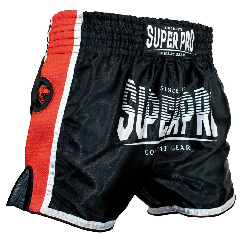 [SPTS130-90401] SUPER PRO - Thai Shorts Stripes (schwarz/rot) (S)
